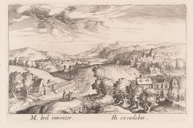 Paysage vallonné avec trois couples, tiré de Topographia Variarum Regionum