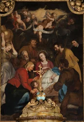 Église paroissiale (Nederename, Sint-Vedastuskerk). Intérieur. Le maître-autel. Adoration des mages. Simon De Paepe. Vers 1660-1670.