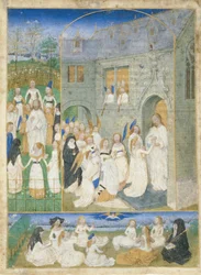 Les Saintes Vierges Accueillies par le Christ à leur Entrée aux Portes du Paradis