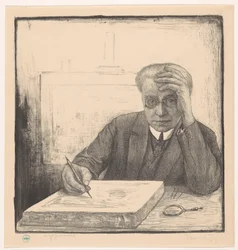 Autoportrait avec pierre lithographique