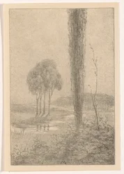 Paysage avec arbres et ruisseau