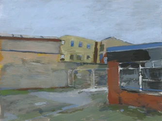 Avant-cour et bâtiments, 2024 (acrylique sur papier)