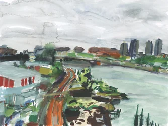 Vue de la rivière Harlem (aquarelle et gouache sur papier)