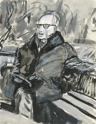 Homme lisant un livre, 2019 (encre et peinture acrylique sur papier)