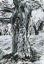 Vieil arbre, Richmond Park (peinture acrylique et encre sur papier)