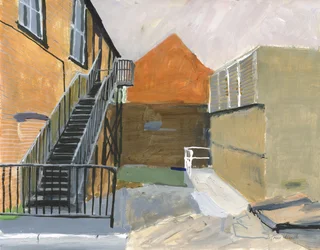 Petite cour, Wandsworth, 2025 (acrylique, stylos à peinture acrylique, stylos à encre de Chine, stylos à encre à base d