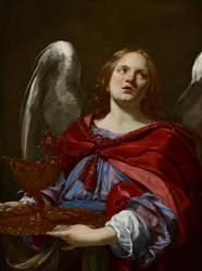 Anges avec les attributs de la Passion : ange tenant le récipient et la serviette pour laver les mains de Ponce Pilate