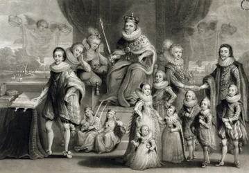 Sa Majesté Jacques Ier et sa progéniture royale avec la famille du roi de Bohême, gravé par Charles Turner, 1814