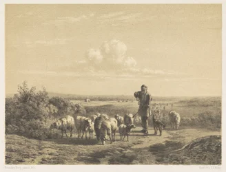 Berger avec ses moutons sur la lande