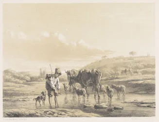 Jeune berger avec troupeau dans l