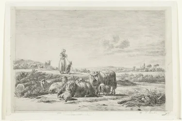 Paysage avec bergère et chien près d