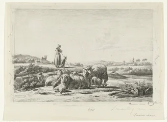 Paysage avec bergère et chien près d