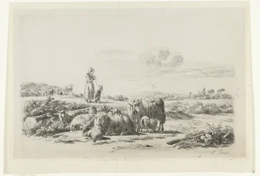 Paysage avec bergère et chien près d