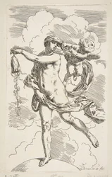 Fortune debout sur un globe vidant une bourse de pièces, vers 1635-1636