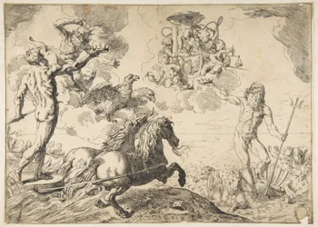 Jupiter, Neptune et Pluton offrant leurs couronnes aux armes du cardinal Borghèse, 1642-43