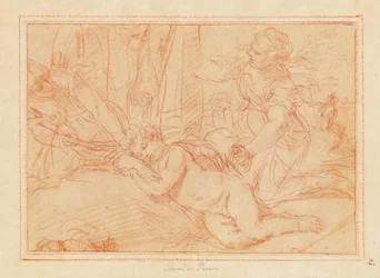 Vénus et les nymphes désarmant Cupidon (craie rouge sur papier)