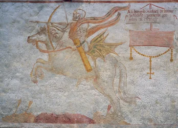 La mort chevauchant et visant une flèche