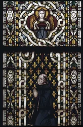 Cardinal Gentil de Montefiore (Gentile Partino da Montefiore, Gentilis de Monteflorum, ca. 1240-1312) à genoux - Vitrail de Simone Martini (ca. 1284-1344)