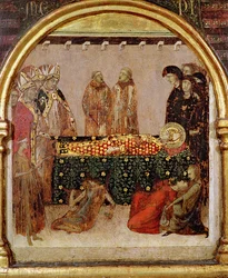 Guérison des malades le jour de la mort de Saint Louis de Toulouse (1274-97) prédelle du retable de Saint Louis de Toulouse, 1317