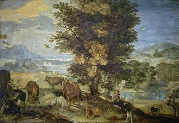 Paysage avec berger et animaux