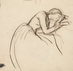 Une femme courbée de chagrin