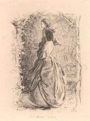 Heureux printemps. Femme et enfant regardant un oiseau dans un nid.