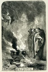 Macbeth visitant les trois sorcières sur la lande désolée, 1858