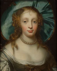 Portrait de dame avec chapeau bleu