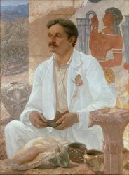 Sir Arthur Evans parmi les ruines du palais de Knossos