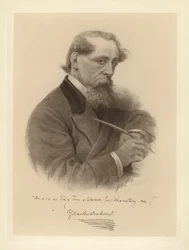 Portrait de Charles Dickens tenant sa plume