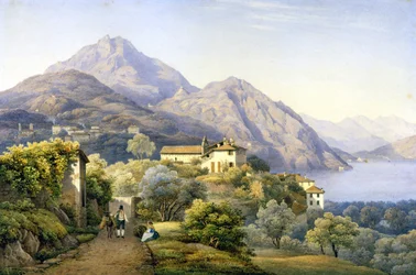 Côme. Menaggio. Loveno et le mont Groma. 1840. Peinture de S. Corrodi. Menaggio, Côme.
