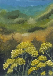 Paysage aux fleurs dorées