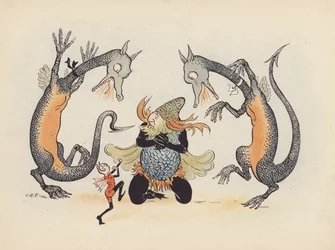 Illustration pour Little Twin Dragons de S Rosamond Praeger (lithographie couleur)