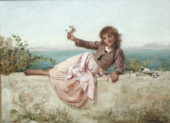 Un vendeur de fleurs à Capri, Italie, vers 1875