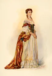 Robe de brocart rouge portée dans la colonie de la Barbade vers 1685