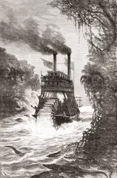 Un bateau à vapeur à aubes dans la Primera Angostura, un détroit du détroit de Magellan, Chili