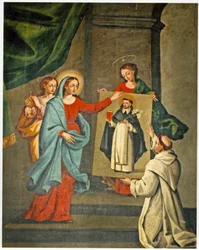 Un saint présentant un portrait de Saint Dominique à la Vierge Marie