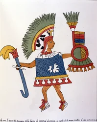 Guerrier aztèque dans le Codex Vaticanus 3738 (Codex Vat. Rios). Fac-similé du manuscrit par le Dominicain Pedro de los Rios, entre 1570 et 1589, Bibl. Vatican