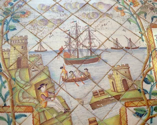 Azulejos représentant un port avec des navires (céramique)