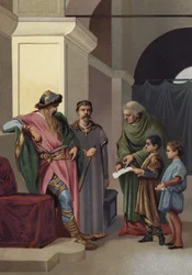 Charlemagne visitant une école