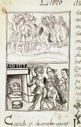 Codex de la conquête du Mexique - miniature du manuscrit florentin "Histoire des Aztèques" par Bernardino de Sahagun