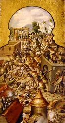 Représentation des atrocités commises lors des combats pour la conquête du Temple Mayor et de la place Zócalo