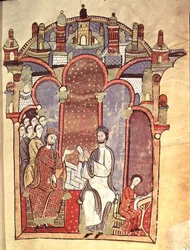 Fol.1r Scène de Cour avec Scribes, du Liber feudorum maior