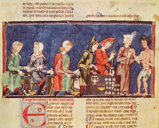 Fol.65v Fabricants de dés, du Livre des Jeux, Échecs, Dés et Plateaux, 1282