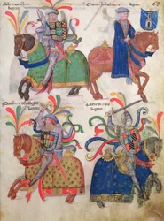 Quatre cavaliers, du Libro de Los Caballeros de la Cofradia de Santiago