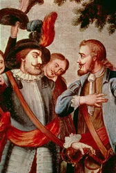 Hernando Cortes (1485-1547) et Diego di Velasquez (1465-1524) (détail)