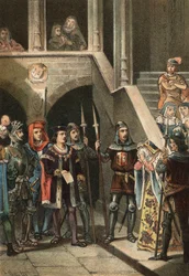 Leonor de Guzman favorite du roi Alphonse XI arrêtée et exécutée par Don Alfonso Fernandez de Olmedo, sous l