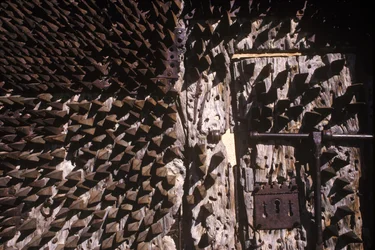 Pointes métalliques incrustées dans une porte de château
