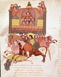 Page de bible mozarabe : mort de la reine Jézabel