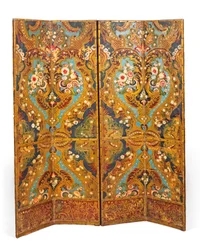 Paravent à quatre volets décoré polychrome